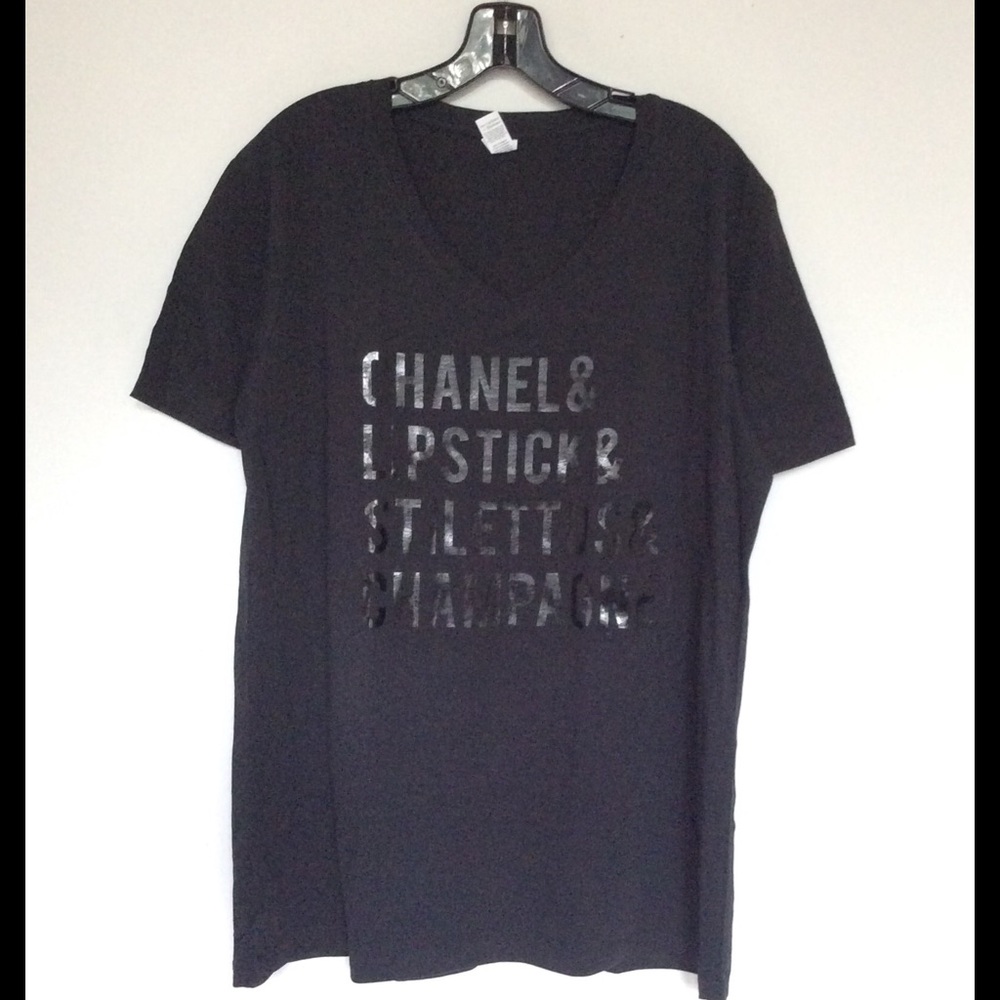 Lipstick  Stilettos  & Champagne black v neck